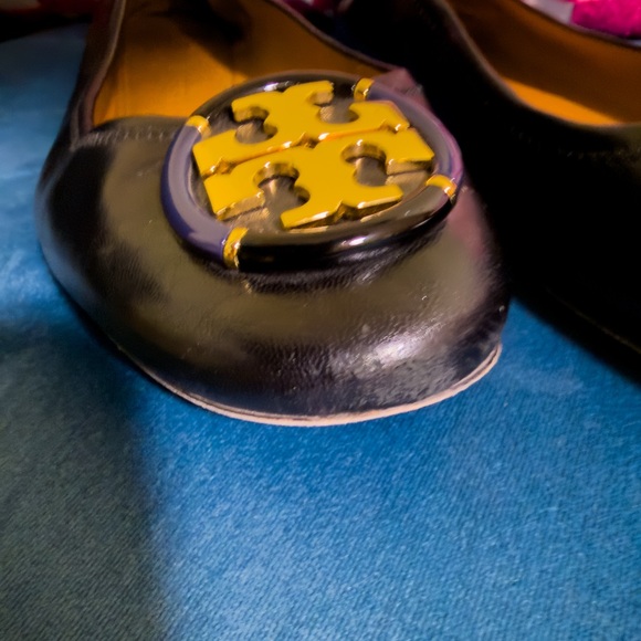Tory Burch Gold Multi Logo Ballet Flat - Perfect Black - Size 11 - Picture 7 of 9